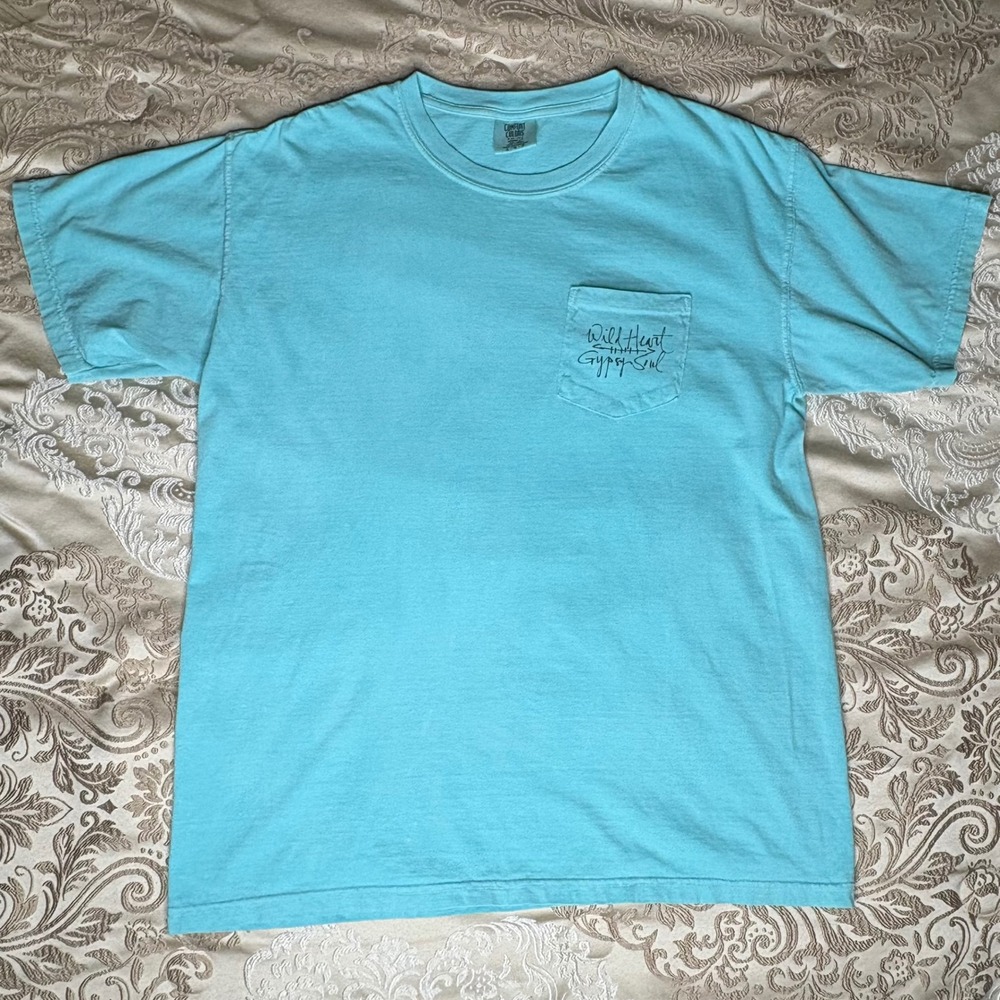 Comfort‎ Colors Gypsy Soul Wild Heart Sailboat Tee Shirt Aqua Blue Size Large